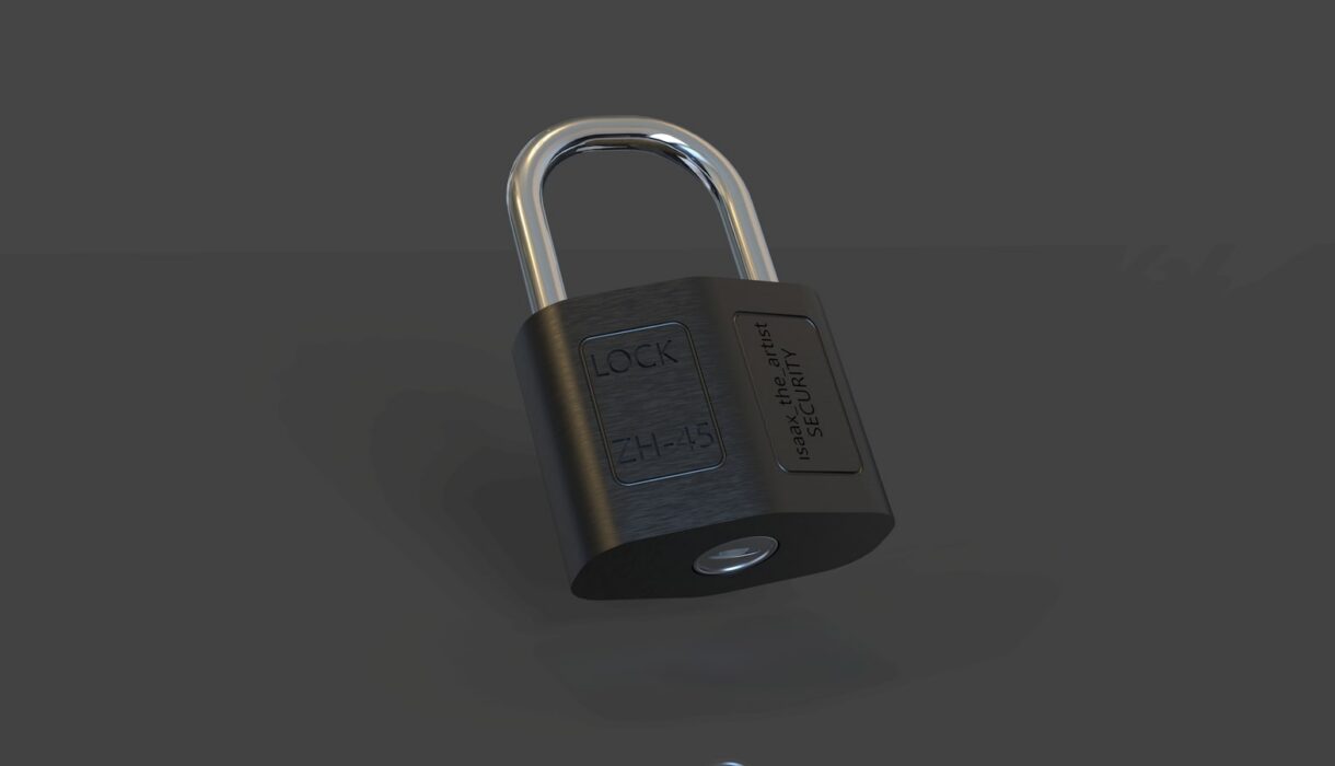 A closed padlock on a black surface
